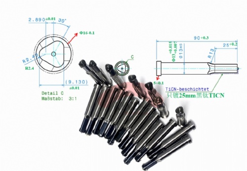 Special forming triangle ejector punches with TICN coating ISO 8020 standard precision punch with ejector pin